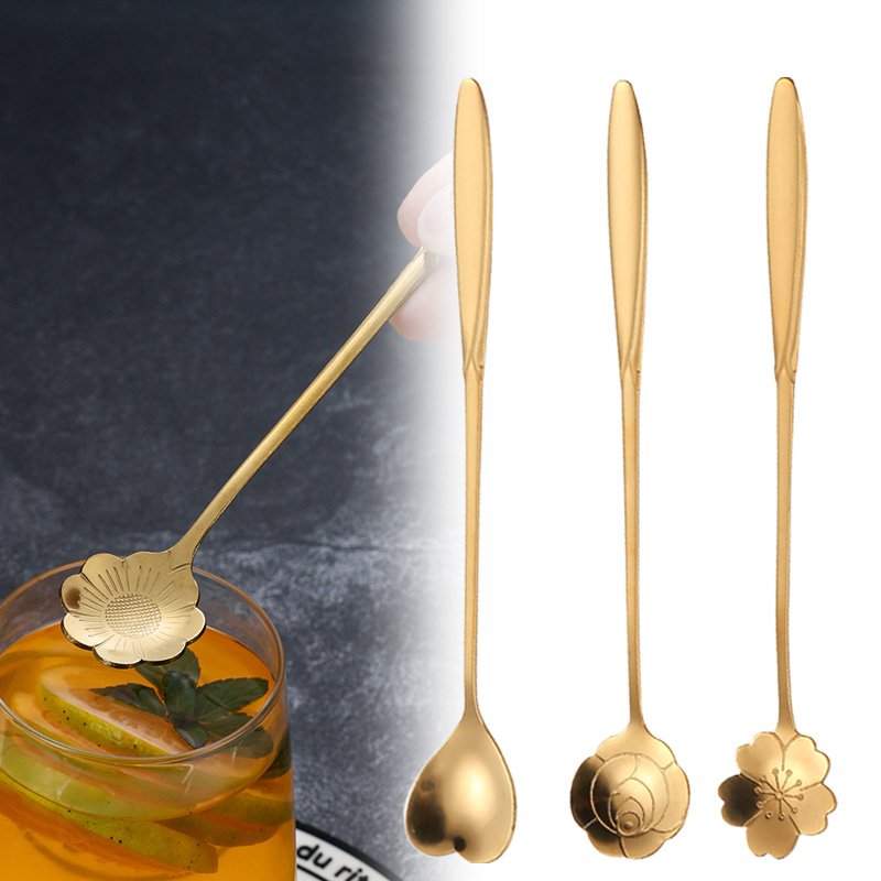 Kitchen Gadgets Gold - Cuchara de café dorada con flor